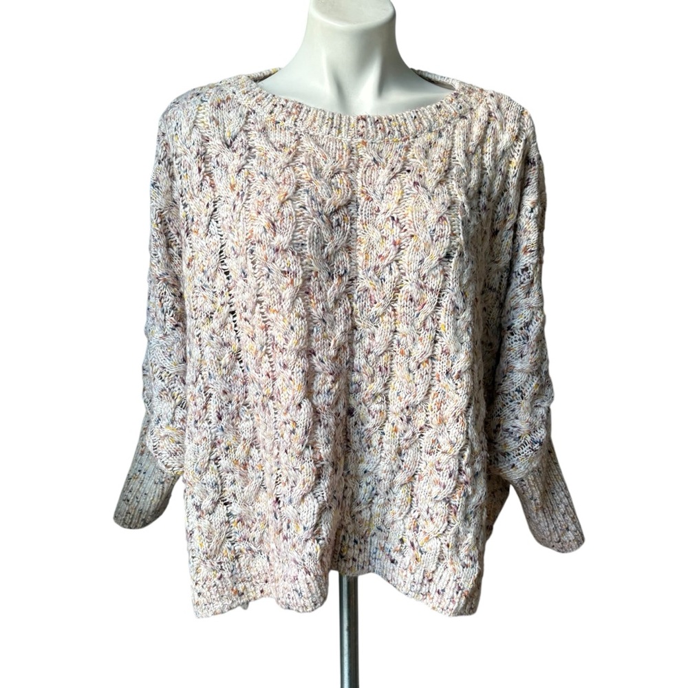 Free People Under The Mistletoe Cable Knit Boxy Sweater Ivory Combo, Sz L - Picture 3 of 16